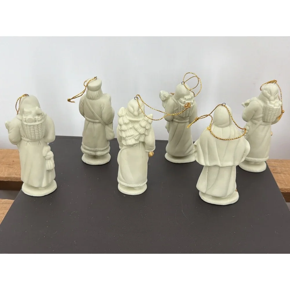 Vintage Bisque Porcelain Santa Claus Ornaments Gold Accents Set of 6 Cream 4